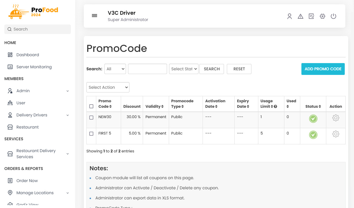 Manage Promo Code