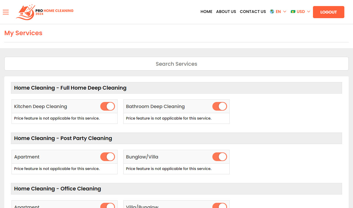 Home Cleaner - Manage Services