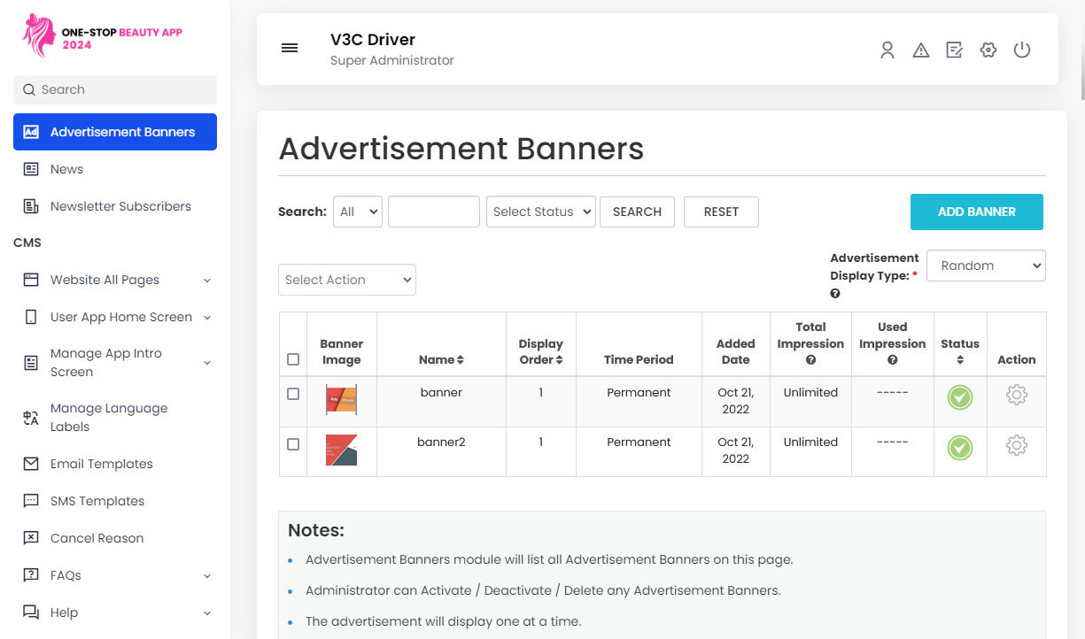 Manage Advertisement Banners