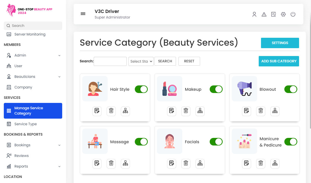 Manage Service Category