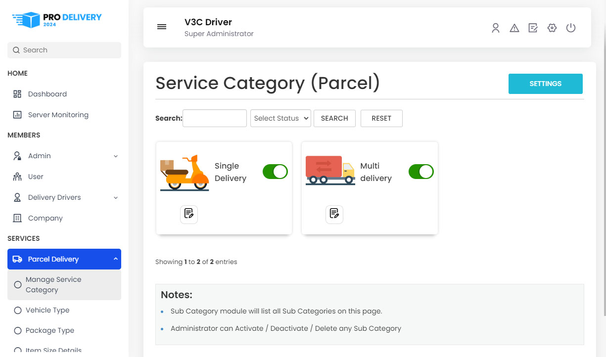 Manage Service Category