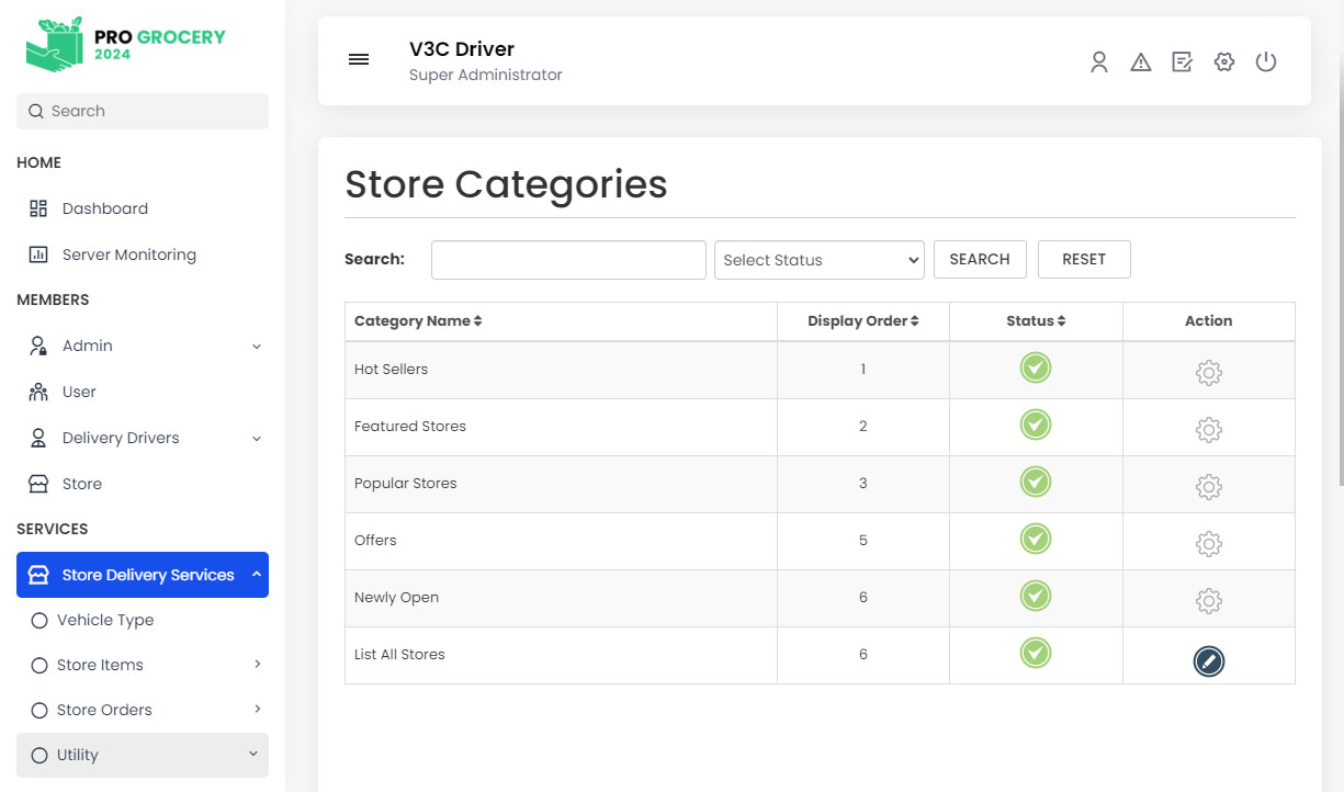 Manage Store Categories